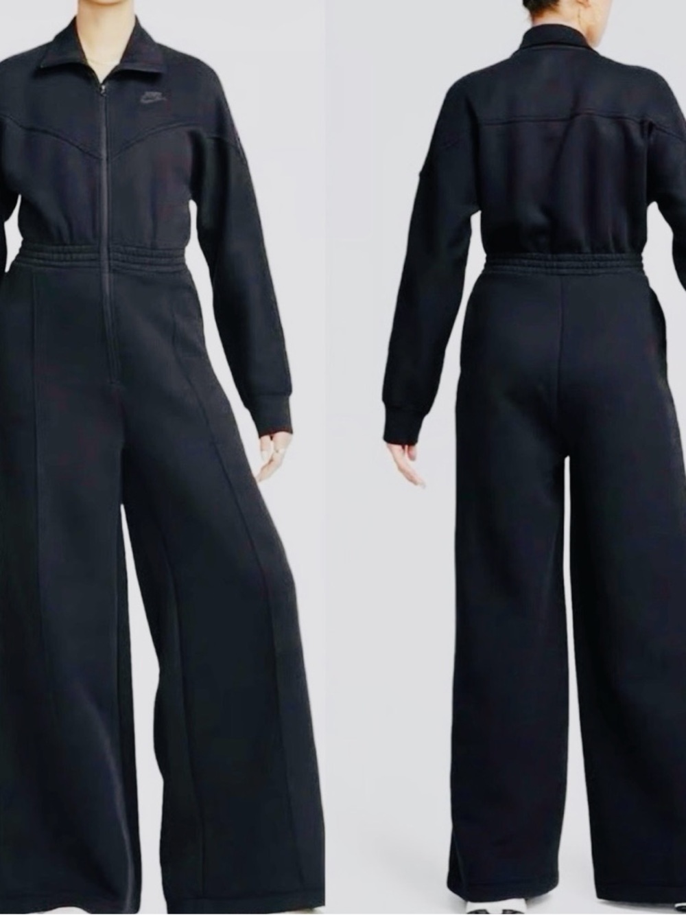 Nike Black Wide-Leg Long-Sleeve Jumpsuit